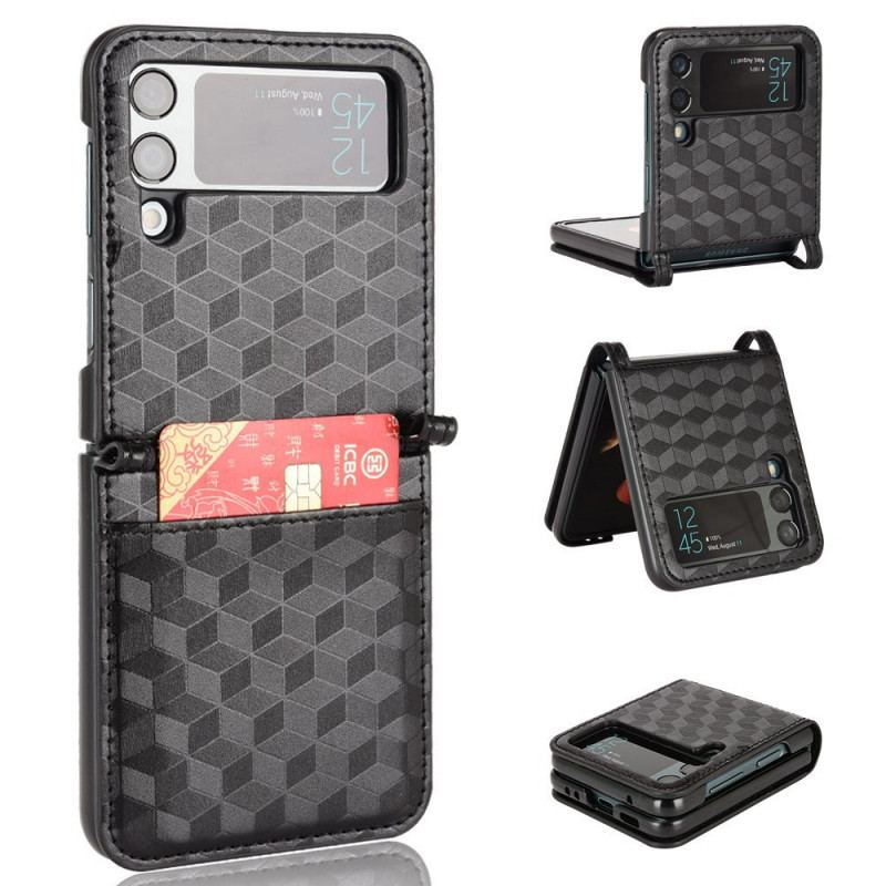 Capa De Celular Para Samsung Galaxy Z Flip 3 5G De Couro Titular De Cartão De Design 3d