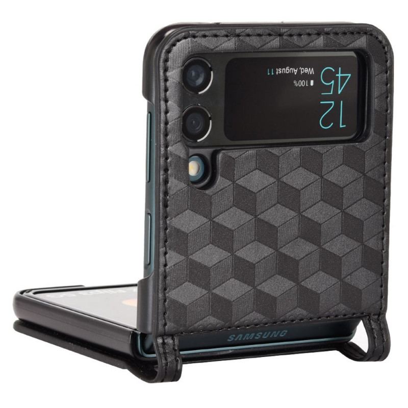 Capa De Celular Para Samsung Galaxy Z Flip 3 5G De Couro Titular De Cartão De Design 3d