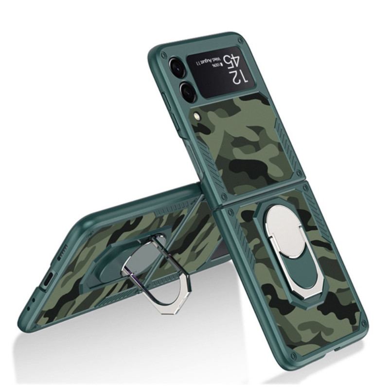 Capa Para Samsung Galaxy Z Flip 3 5G De Couro Anel De Suporte Camuflado Gkk