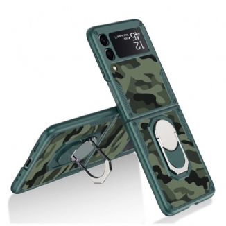 Capa Para Samsung Galaxy Z Flip 3 5G De Couro Anel De Suporte Camuflado Gkk