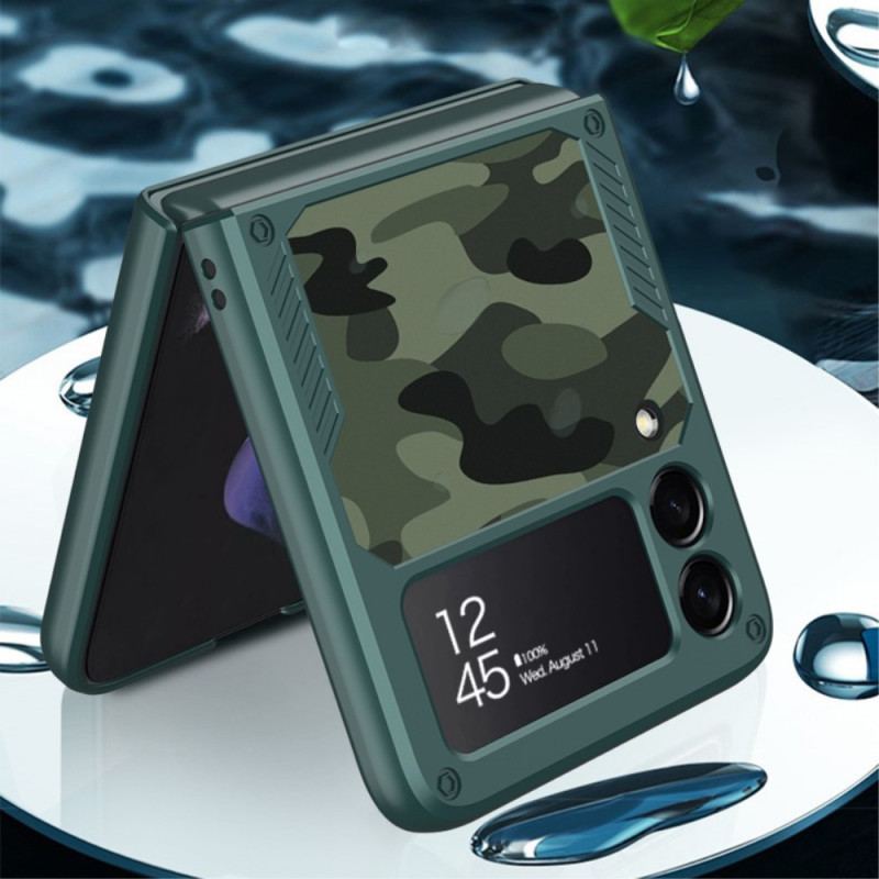 Capa Para Samsung Galaxy Z Flip 3 5G De Couro Anel De Suporte Camuflado Gkk