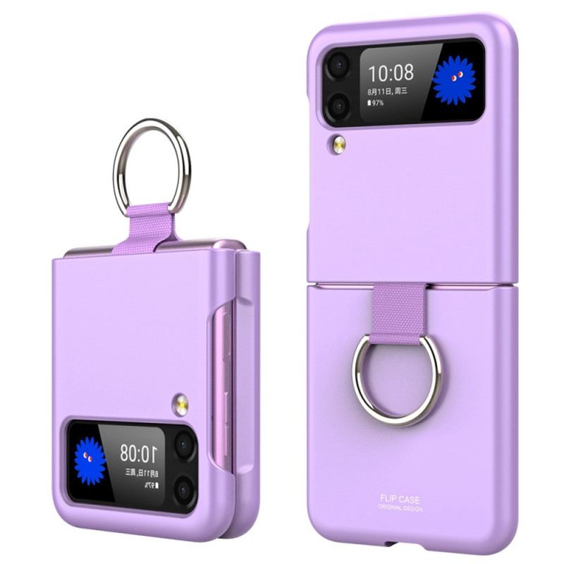 Capa Para Samsung Galaxy Z Flip 3 5G De Couro Com Anel