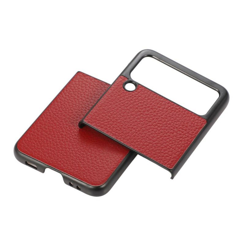 Capa Para Samsung Galaxy Z Flip 3 5G De Couro Couro Cor De Lichia Genuíno