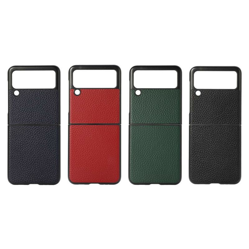 Capa Para Samsung Galaxy Z Flip 3 5G De Couro Couro Cor De Lichia Genuíno