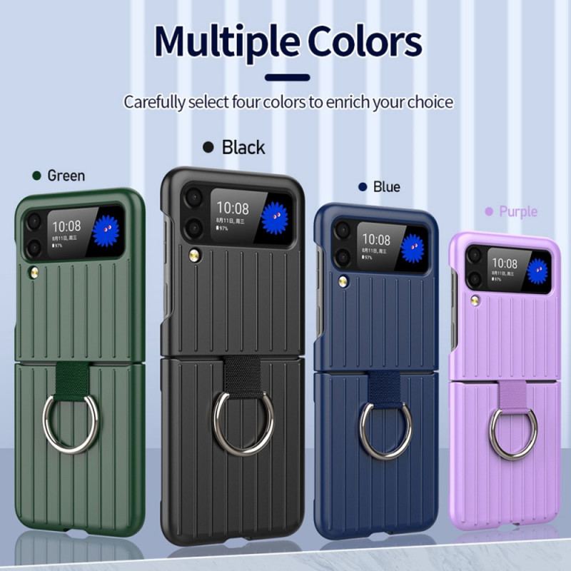 Capa Para Samsung Galaxy Z Flip 3 5G De Couro Design De Mala Com Anel