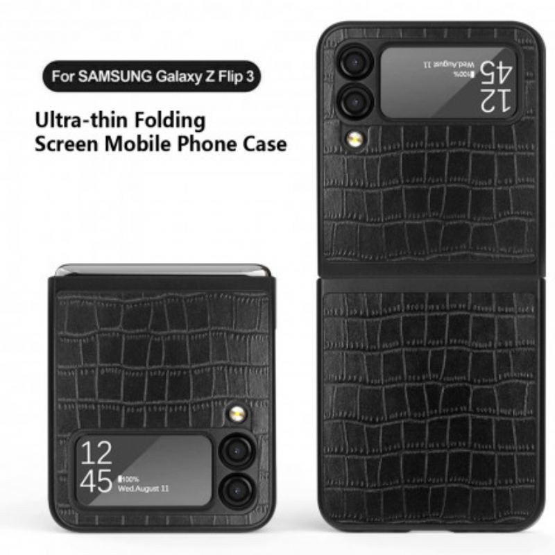 Capa Para Samsung Galaxy Z Flip 3 5G De Couro Estilo De Pele De Crocodilo