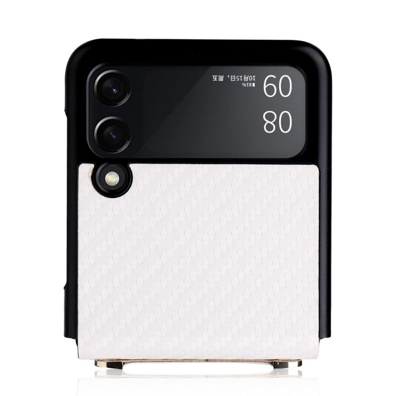 Capa Para Samsung Galaxy Z Flip 3 5G De Couro Fibra De Carbono Com Cordão