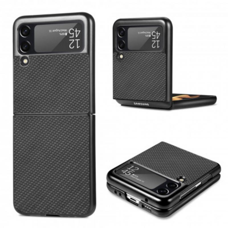 Capa Para Samsung Galaxy Z Flip 3 5G De Couro Fibra De Carbono Texturizada