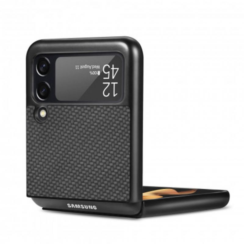 Capa Para Samsung Galaxy Z Flip 3 5G De Couro Fibra De Carbono Texturizada