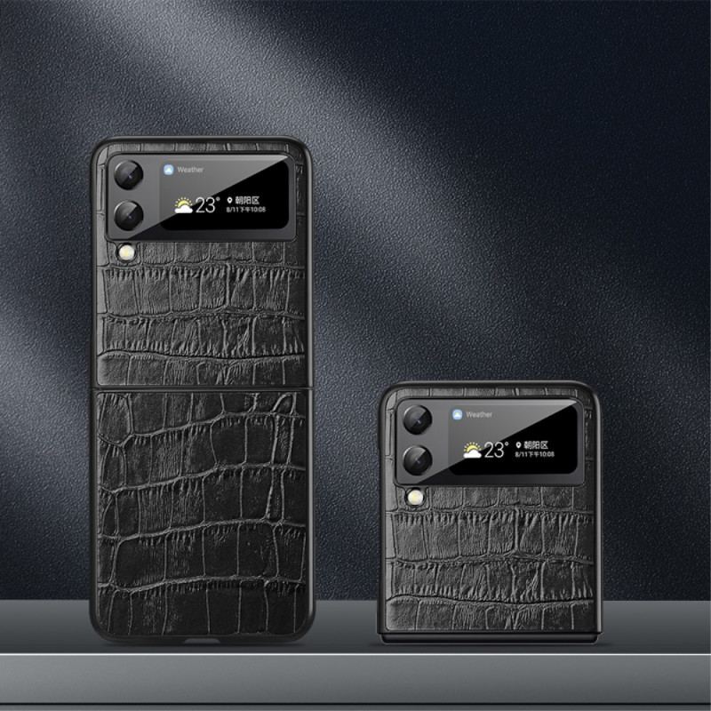 Capa Para Samsung Galaxy Z Flip 3 5G De Couro Couro Genuíno Com Textura De Crocodilo