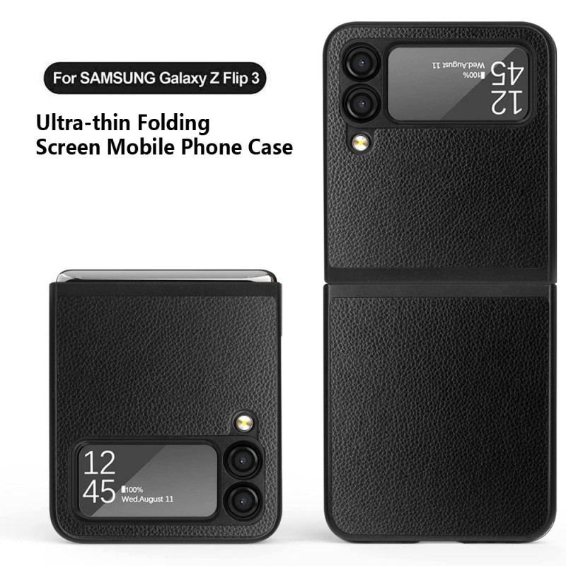 Capa Para Samsung Galaxy Z Flip 3 5G De Couro Couro Lichia Estilo 2 Peças