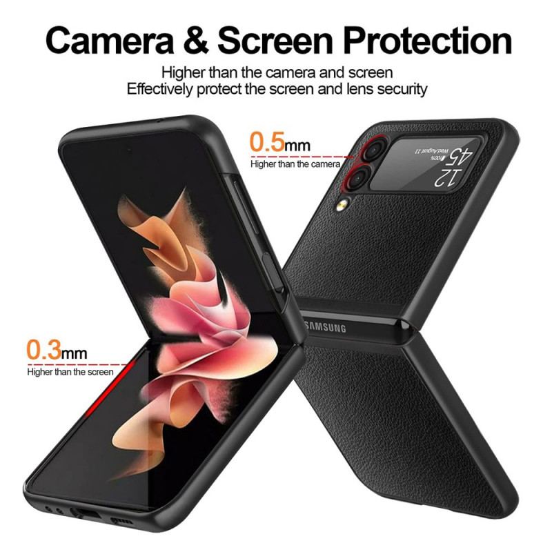 Capa Para Samsung Galaxy Z Flip 3 5G De Couro Couro Lichia Estilo 2 Peças