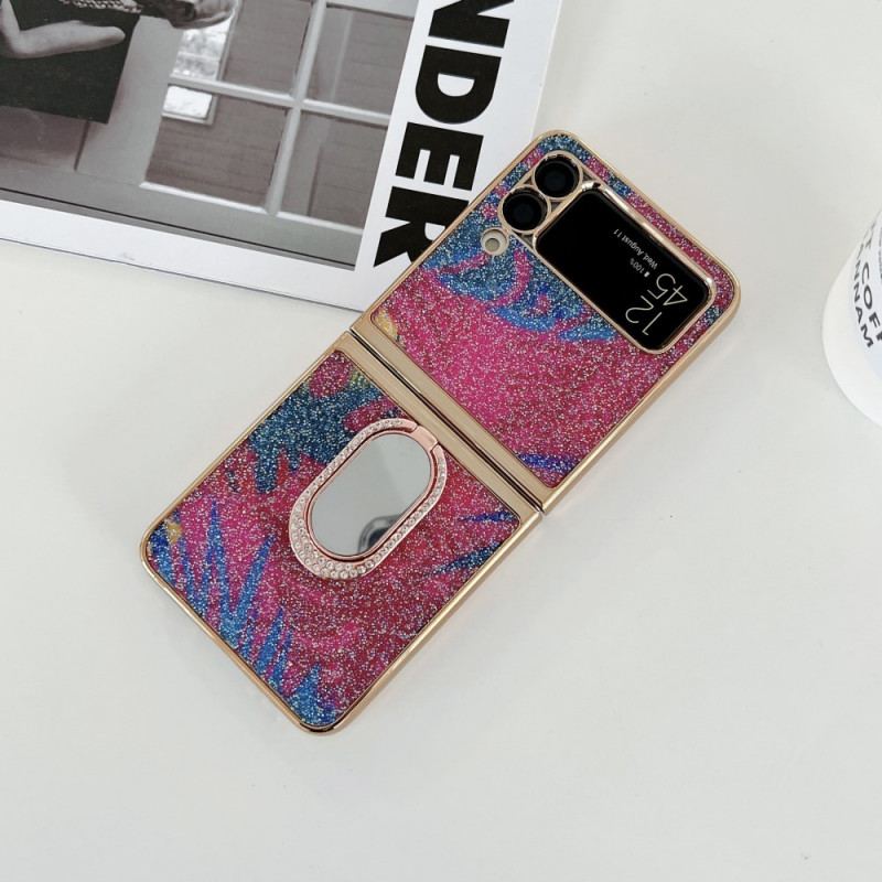 Capa Para Samsung Galaxy Z Flip 3 5G De Couro Pedras Extravagantes Com Suporte De Anel