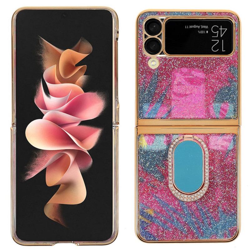 Capa Para Samsung Galaxy Z Flip 3 5G De Couro Pedras Extravagantes Com Suporte De Anel