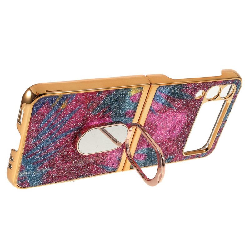 Capa Para Samsung Galaxy Z Flip 3 5G De Couro Pedras Extravagantes Com Suporte De Anel