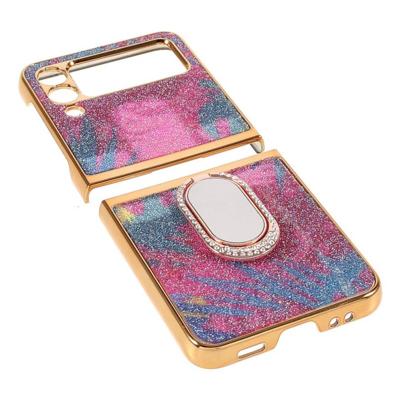 Capa Para Samsung Galaxy Z Flip 3 5G De Couro Pedras Extravagantes Com Suporte De Anel