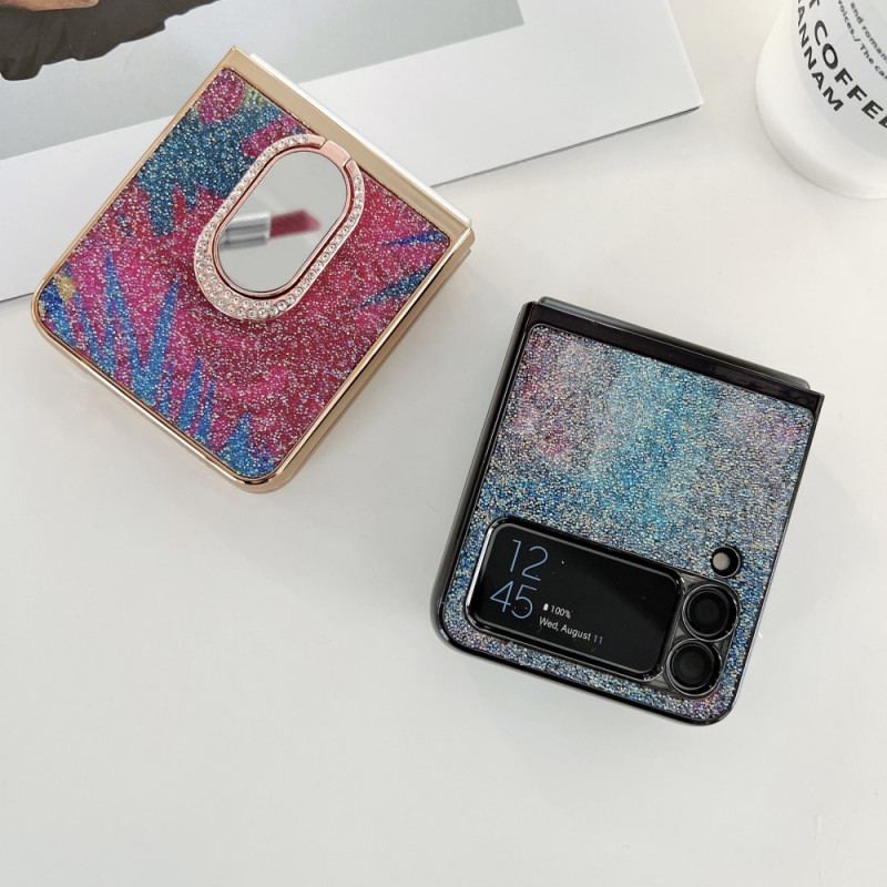 Capa Para Samsung Galaxy Z Flip 3 5G De Couro Pedras Extravagantes Com Suporte De Anel