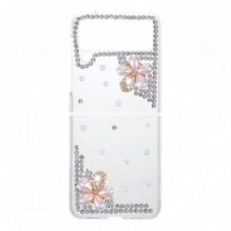 Capa Para Samsung Galaxy Z Flip 3 5G De Couro Pedras Preciosas