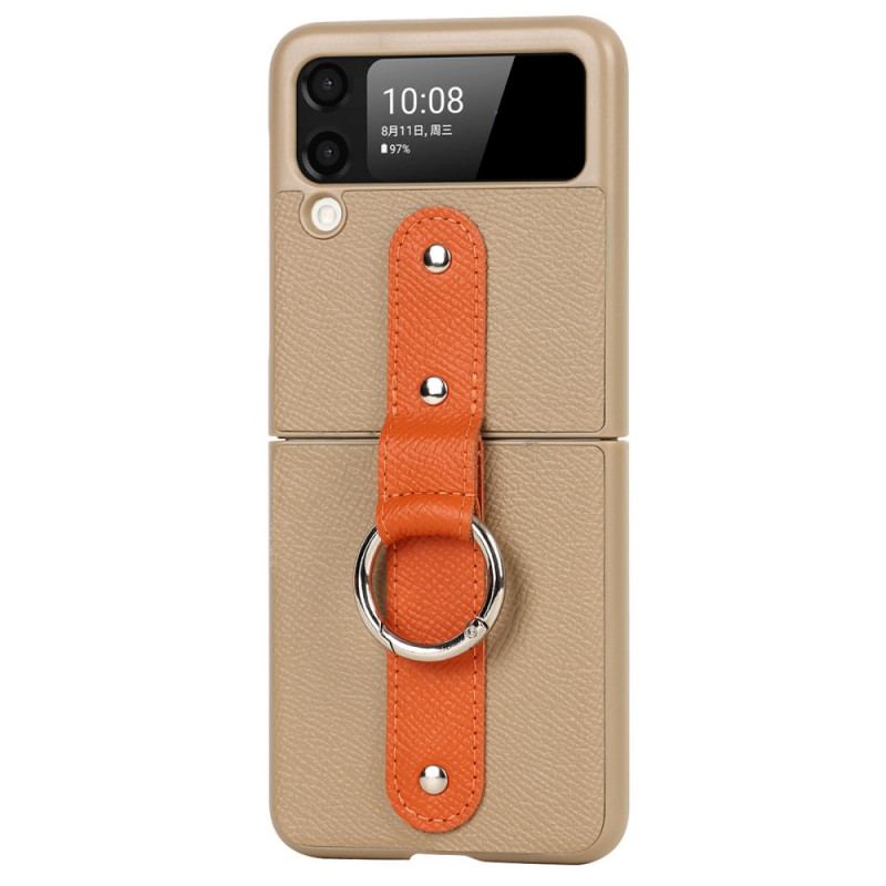 Capa Para Samsung Galaxy Z Flip 3 5G De Couro Porta-anel E Cordão