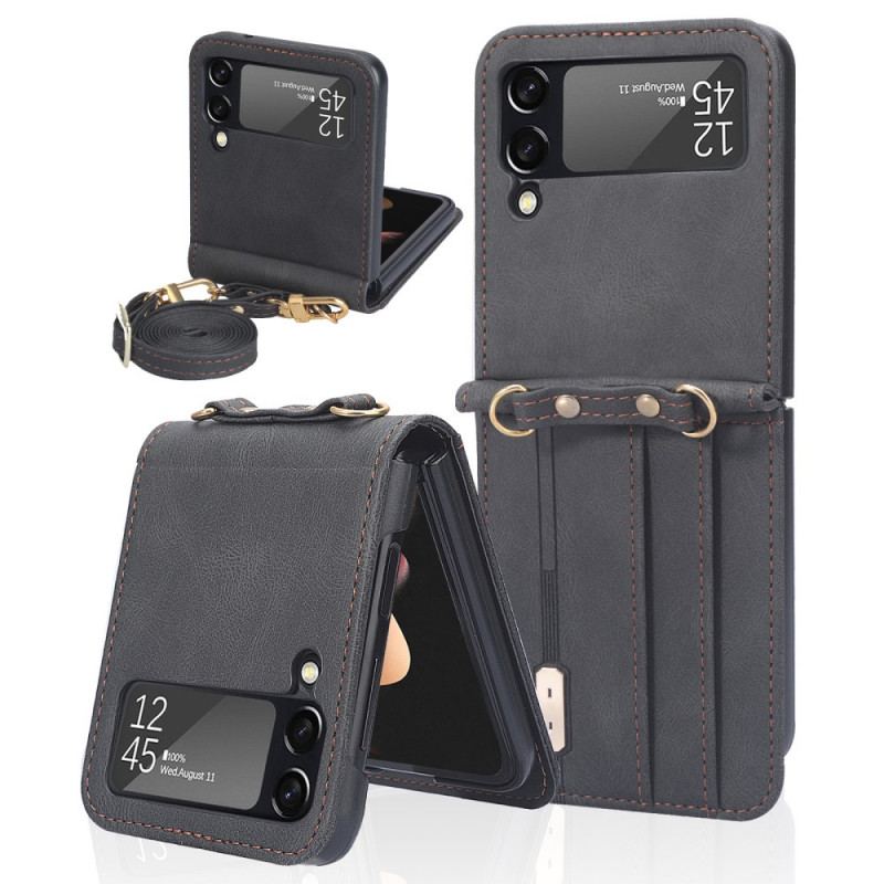 Capa Para Samsung Galaxy Z Flip 3 5G De Couro Porta-cartões Estilo Couro E Cordão