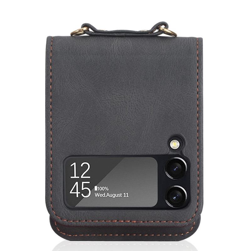 Capa Para Samsung Galaxy Z Flip 3 5G De Couro Porta-cartões Estilo Couro E Cordão