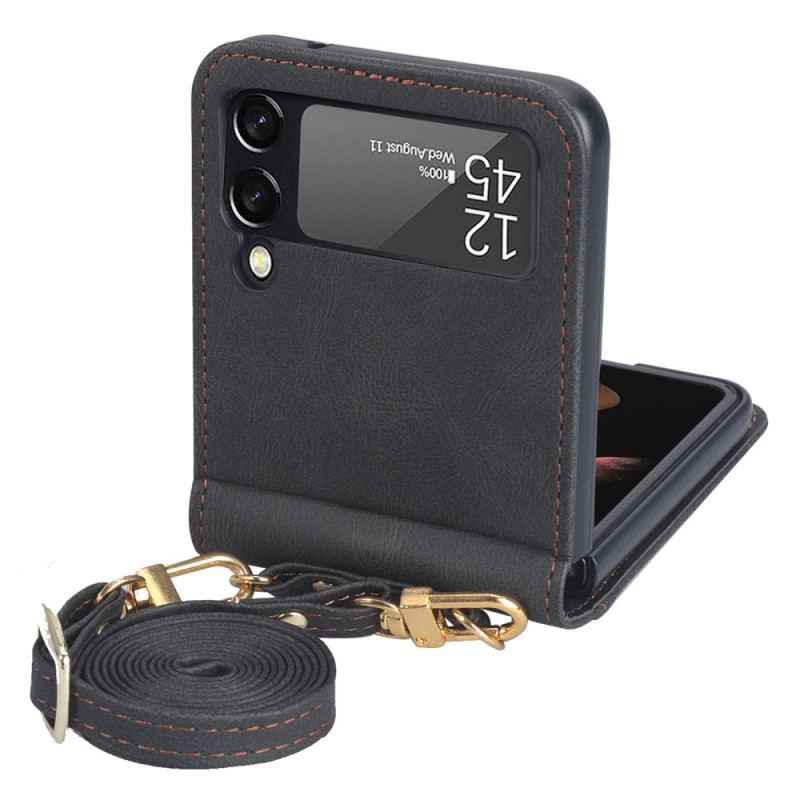 Capa Para Samsung Galaxy Z Flip 3 5G De Couro Porta-cartões Estilo Couro E Cordão