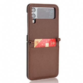 Capa Para Samsung Galaxy Z Flip 3 5G De Couro Porta-cartões Estilo Litchi Couro