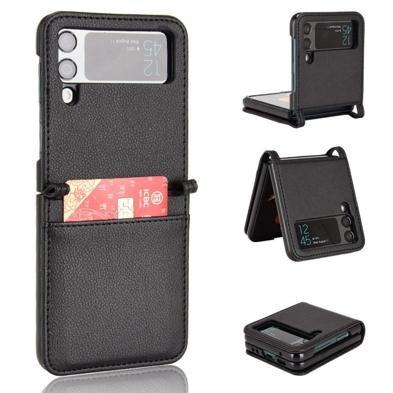 Capa Para Samsung Galaxy Z Flip 3 5G De Couro Porta-cartões Estilo Litchi Couro