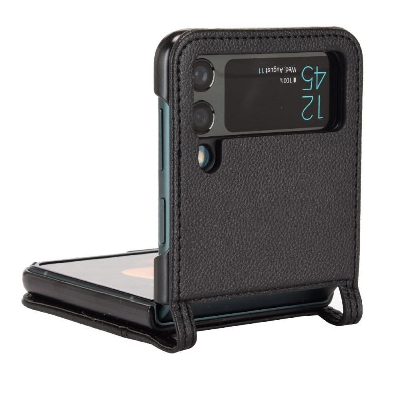 Capa Para Samsung Galaxy Z Flip 3 5G De Couro Porta-cartões Estilo Litchi Couro