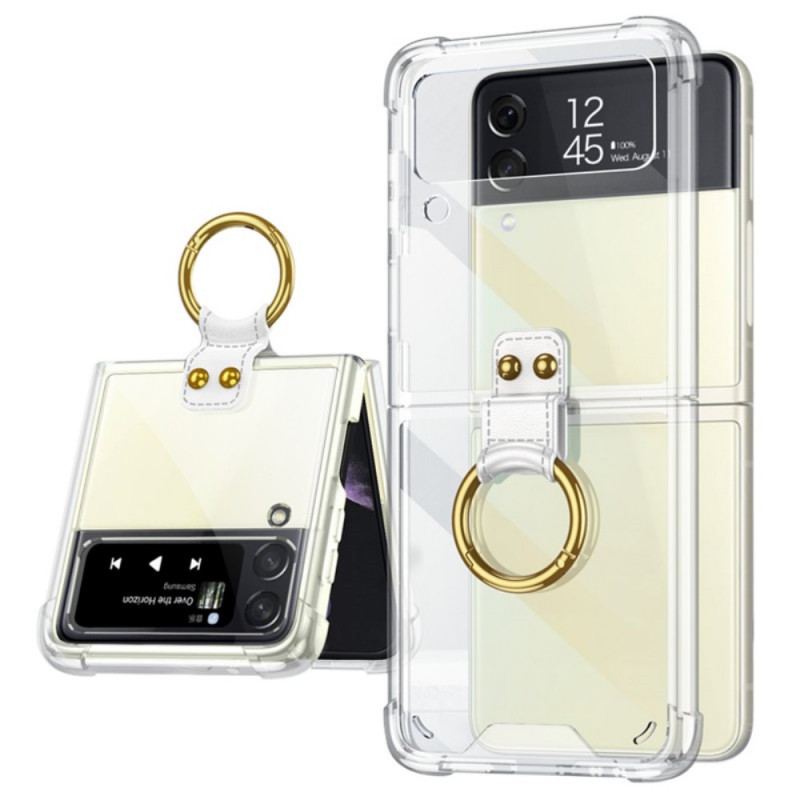 Capa Para Samsung Galaxy Z Flip 3 5G De Couro Suporte De Anel Transparente Gkk