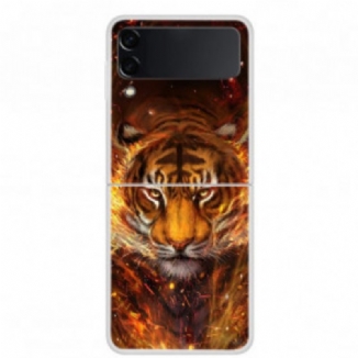 Capa Para Samsung Galaxy Z Flip 3 5G De Couro Tigre De Fogo