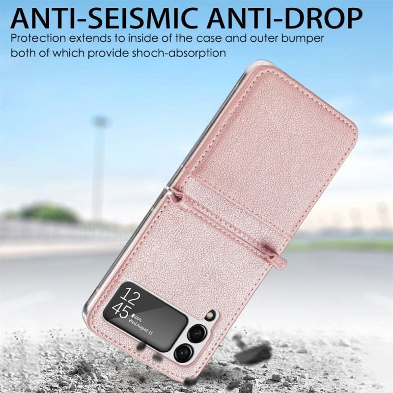 Capa Para Samsung Galaxy Z Flip 3 5G De Couro Titular De Cartão De Couro Texturizado