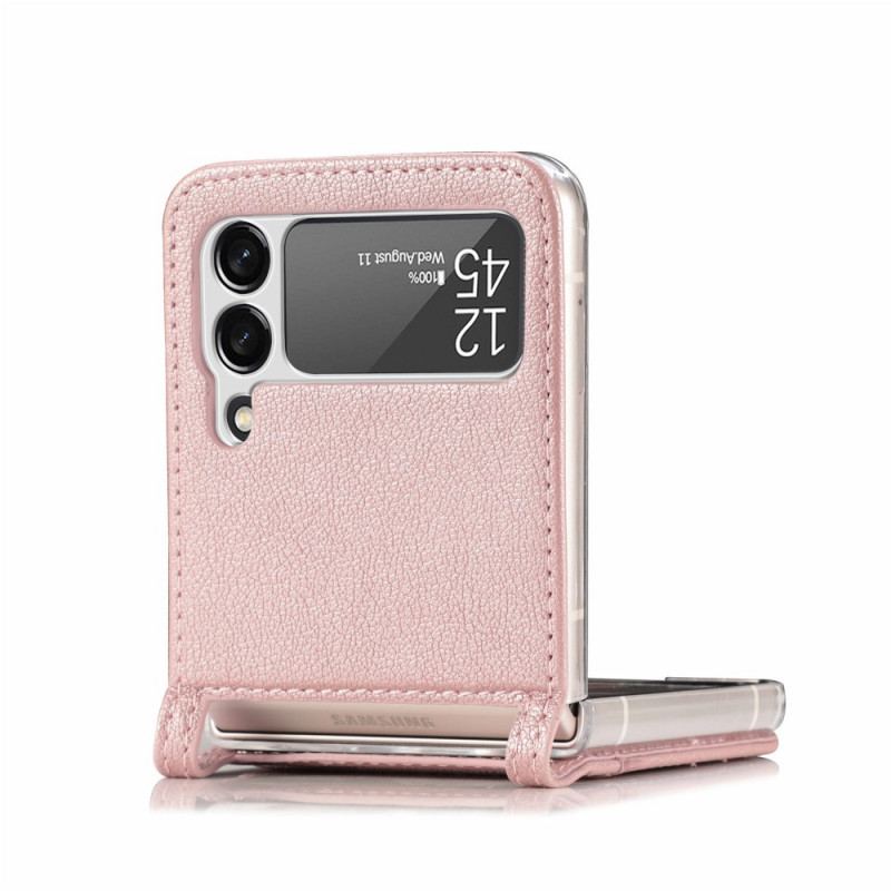 Capa Para Samsung Galaxy Z Flip 3 5G De Couro Titular De Cartão De Couro Texturizado