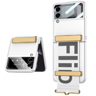 Capa Para Samsung Galaxy Z Flip 3 5G De Couro Vidro Temperado E Letras De Alça Gkk