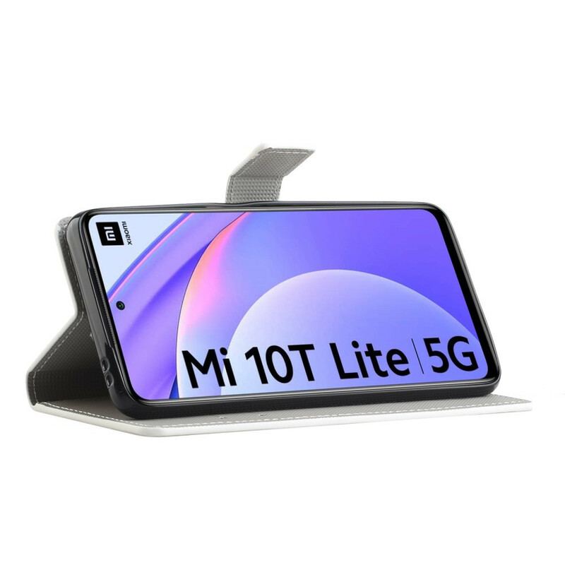 Capa De Couro Para Xiaomi Mi 10T Lite Borboleta Azul