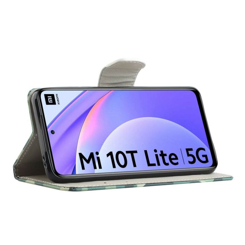 Capa De Couro Para Xiaomi Mi 10T Lite Borboleta Azul E Amarela