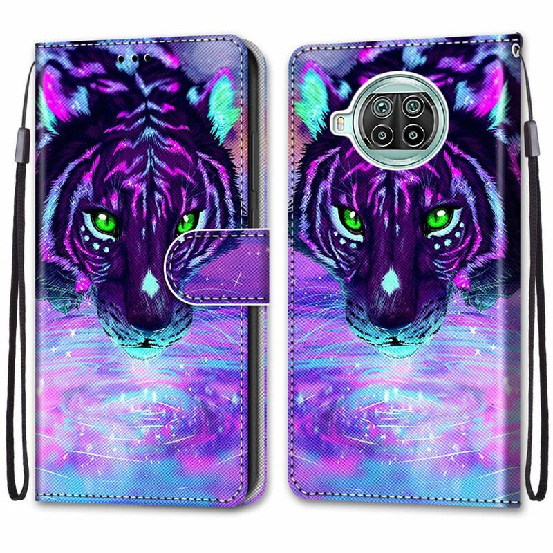 Capa De Couro Para Xiaomi Mi 10T Lite Felino Com Cordão