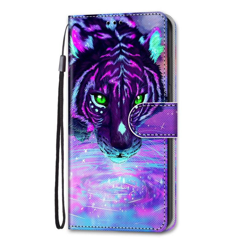 Capa De Couro Para Xiaomi Mi 10T Lite Felino Com Cordão