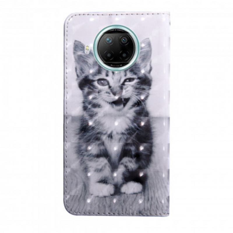 Capa De Couro Para Xiaomi Mi 10T Lite Gato Preto E Branco