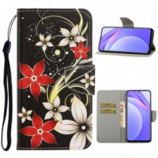 Capa Flip Para Xiaomi Mi 10T Lite De Cordão Flores Coloridas Com Tiras