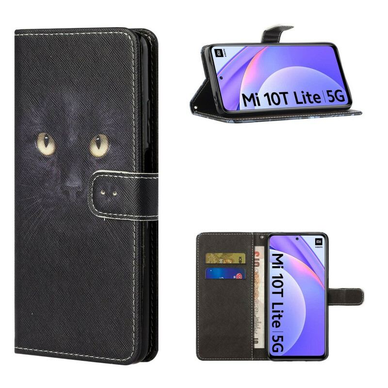 Capa Flip Para Xiaomi Mi 10T Lite Olhos De Gato Preto