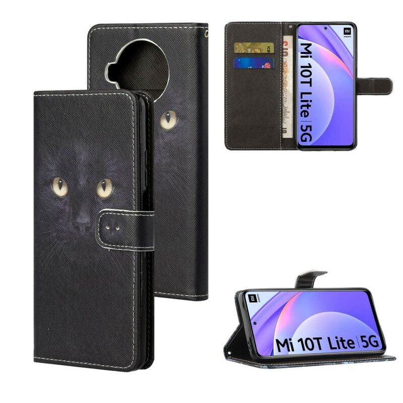 Capa Flip Para Xiaomi Mi 10T Lite Olhos De Gato Preto