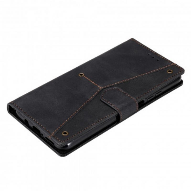 Capa Flip Para Xiaomi Mi 10T Lite Rebites Bicolores De Couro Falso