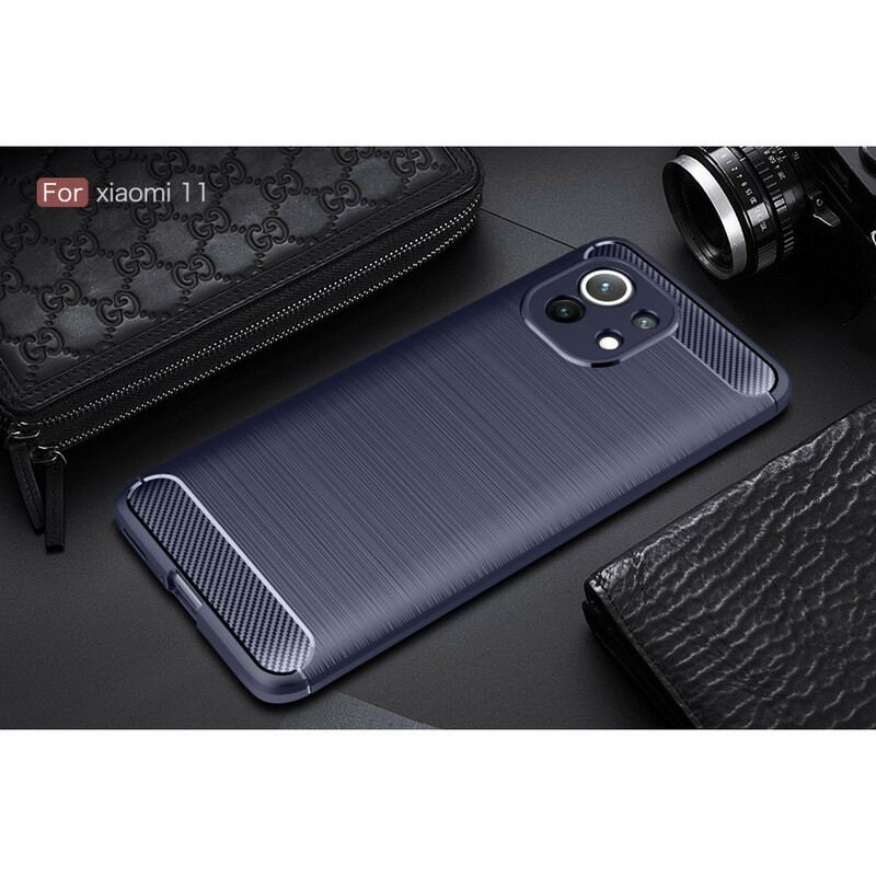 Capa De Celular Para Xiaomi Mi 11 (5G) Fibra De Carbono Escovada