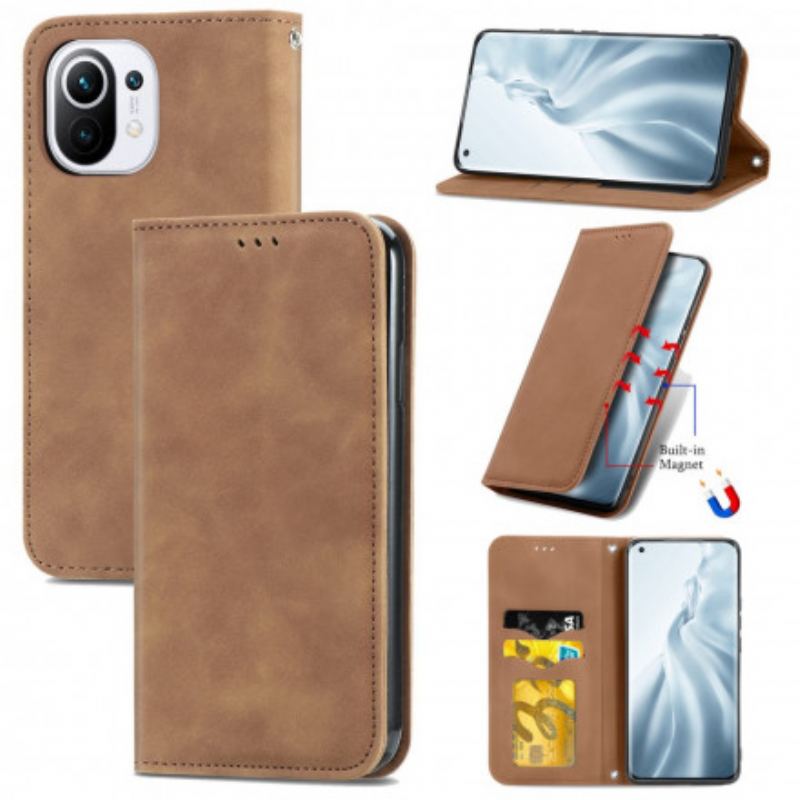 Capa De Celular Para Xiaomi Mi 11 (5G) Flip Couro Falso Vintage