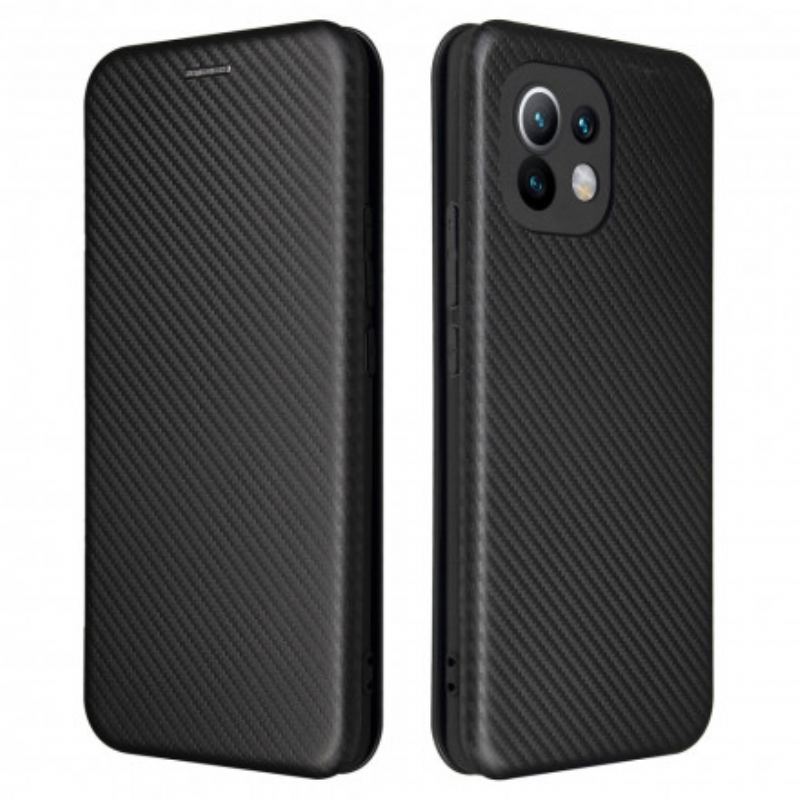 Capa De Celular Para Xiaomi Mi 11 (5G) Flip Fibra De Carbono Com Anel De Suporte