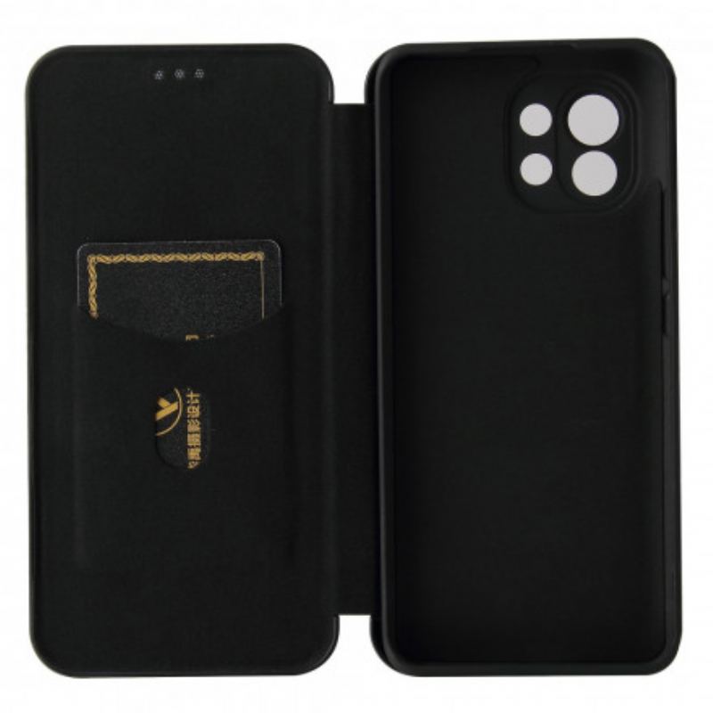 Capa De Celular Para Xiaomi Mi 11 (5G) Flip Fibra De Carbono Com Anel De Suporte