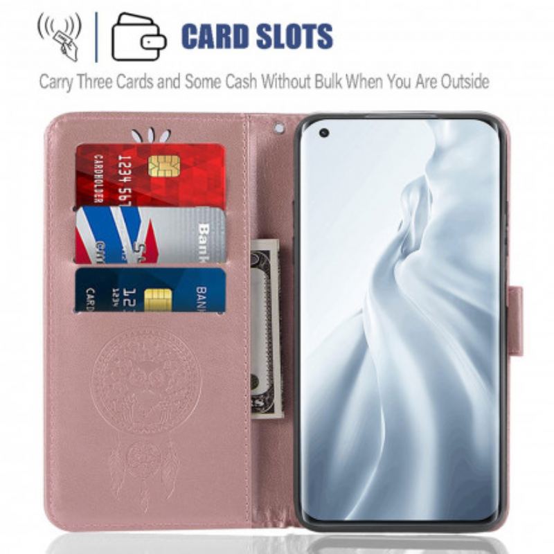 Capa Flip Para Xiaomi Mi 11 (5G) Coruja Apanhador De Sonhos Efeito Couro