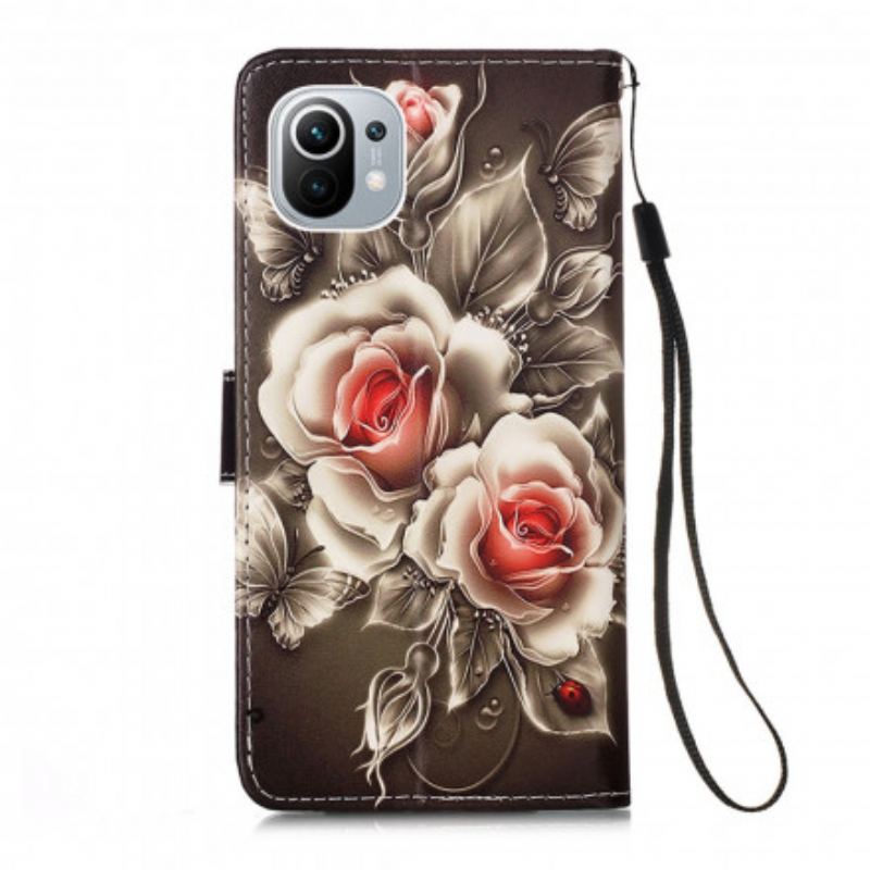 Capa Flip Para Xiaomi Mi 11 (5G) Rosas Douradas