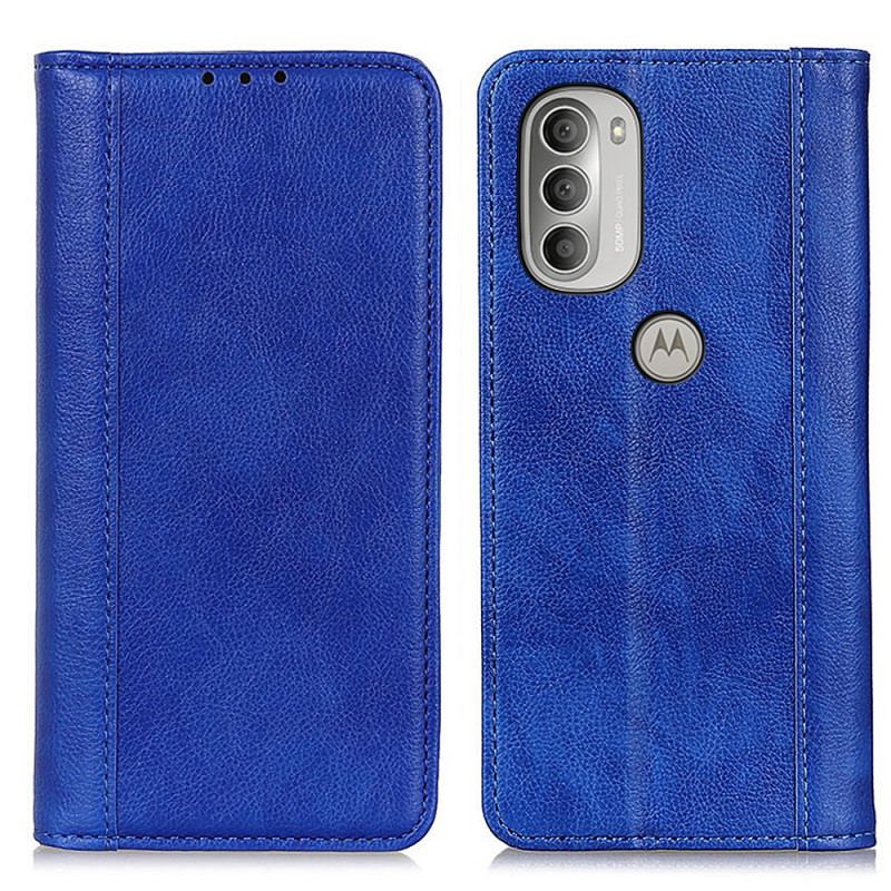 Capa De Celular Para Moto G51 5G Flip Couro Litchi Elegance Dividido